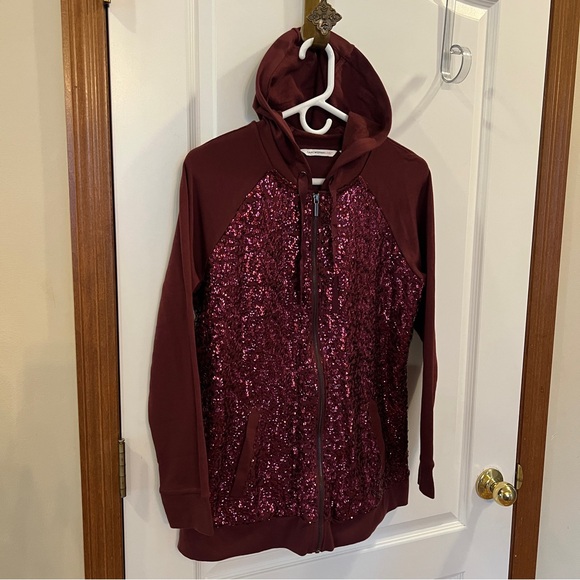 Isaac Mizrahi Live! Burgundy Zip Up Hoodie Jacket - Picture 3 of 16